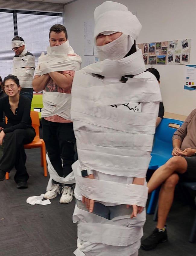 Group of young people in tp mummy costume Seafield School of English